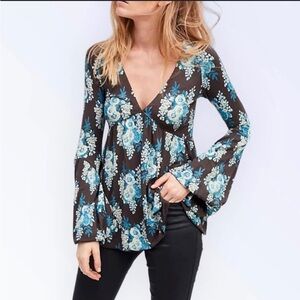 Free People Speak Easy Bell Sleeve Floral Top.